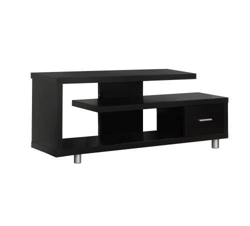 15.75" X 60" X 24" Cappuccino, Silver, Particle Board, Hollow-Core, Metal - Tv Stand With A Drawer (332882)