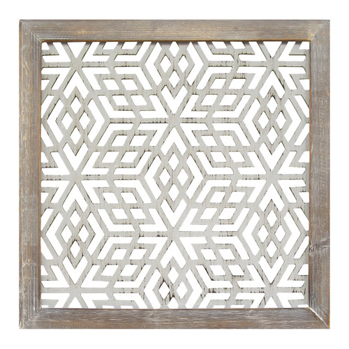 16" X 1" X 16" 1Pc Gray Wood Framed Laser-Cut Wall Decor (321078)