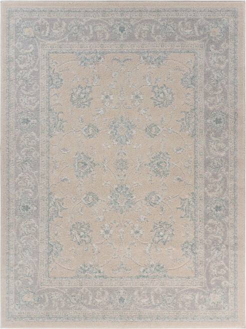5' X 7' Blue And Beige Ornate Bordered Area Rug (395887)