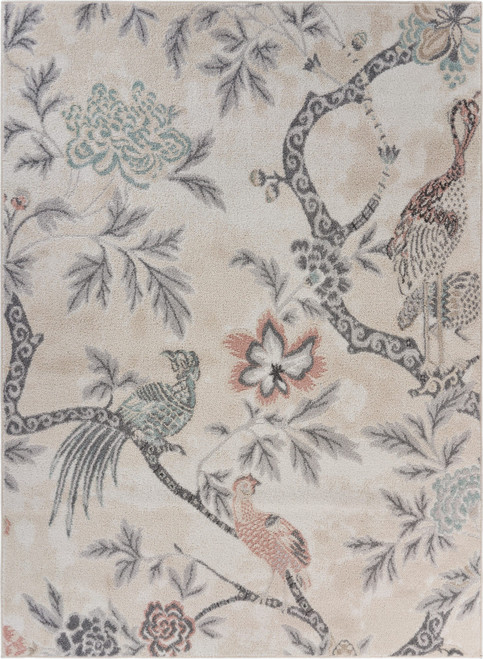 8' X 10' Soft Beige Birds And Trees Area Rug (395896)