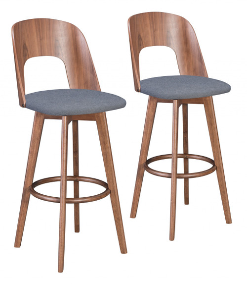 Set Of Two Walnut And Dark Gray Modern Retro Bar Chairs (396338)