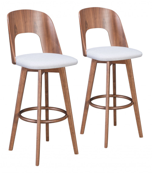 Set Of Two Walnut And Light Gray Modern Retro Bar Chairs (396339)