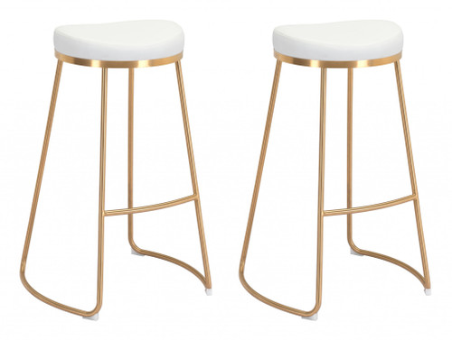 Set Of Two White And Gold Modern Glam Geo Backless Barstools (396341)