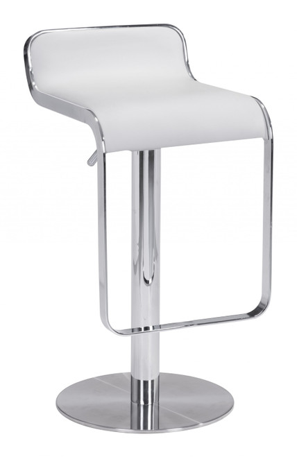 Modern White Faux Leather And Chrome Adjustable Pedestal Barstool (396357)