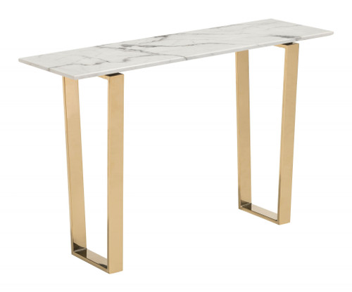 Designer'S Choice White Faux Marble And Gold Console Table (396468)