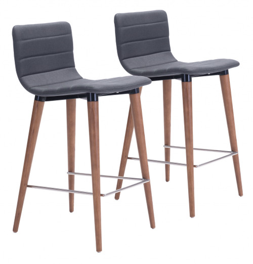 Set Of Two Gray And Natural Low Back Counter Chairs (396483)