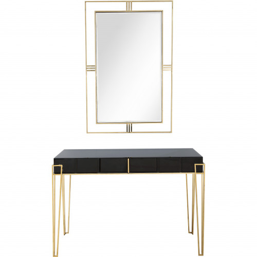 Modern Black And Gold Console Table And Mirror Set (396839)