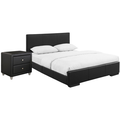Black Upholstered Full Platform Bed With Nightstand (397048)