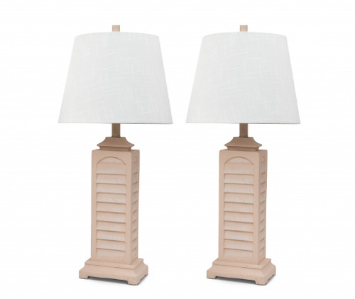 Set Of 2 Cream Beige Coastal Shutter Styled Table Lamps (397256)