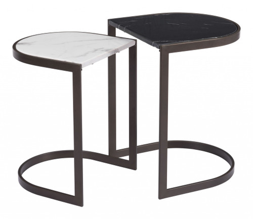 16.1" X 16.1" X 22" Black Stone & Antique Brass, Faux Marble, Steel, Nesting End Tables (364442)