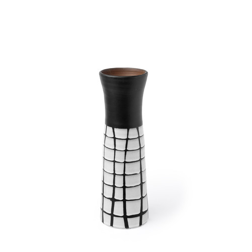 24" Black And White Modern Grid Ceramic Vase (397551)
