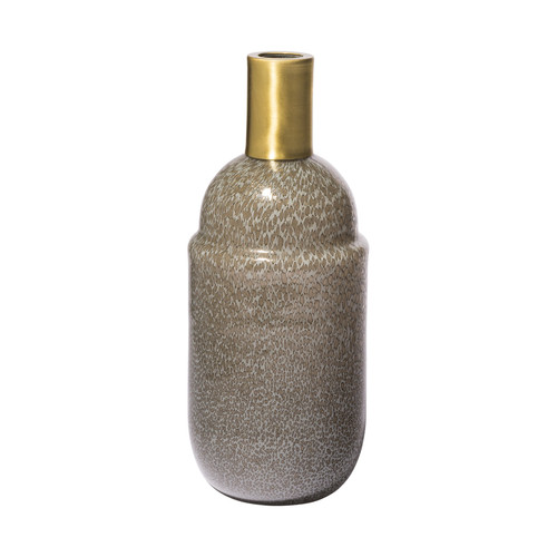 12" Cream Brown And Gold Glass Vase (397552)