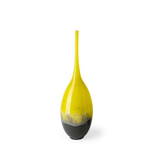 19" Lovely Yellow And Gray Handblown Spunglass Vase (397555)