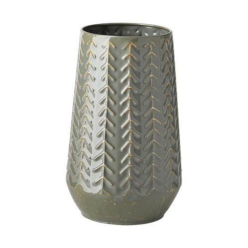 11" Green Organically Chevron Embossed Metal Vase (397570)