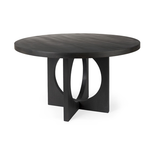 Black Wood Round Geometric Dining Table (397611)