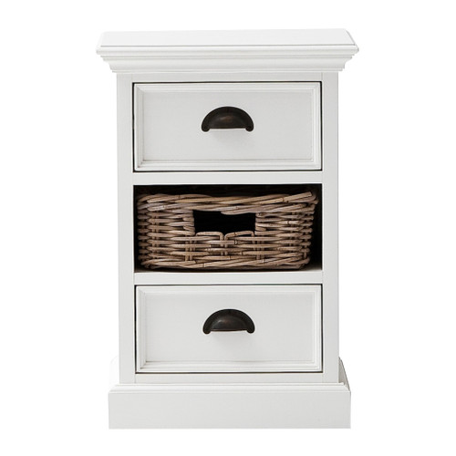 Classic White Two Drawer Nightstand Unit With Basket (397615)