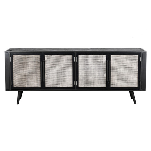 Rustic Black Natural And Rattan Media Cabinet With Four Doors (397763)
