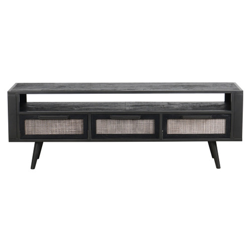 Rustic Black And Rattan Tv Stand With Three Drawers (397764)