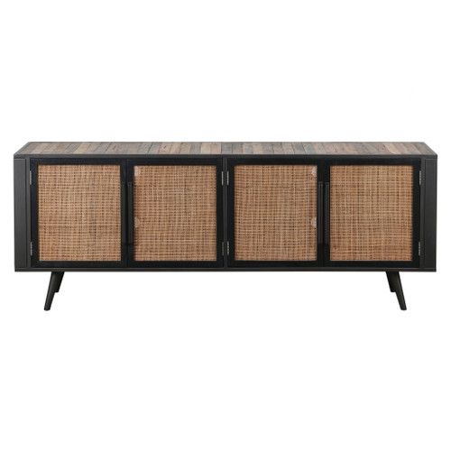 Natural Boat Wood And Rattan Tv Dresser With 4 Doors (397767)