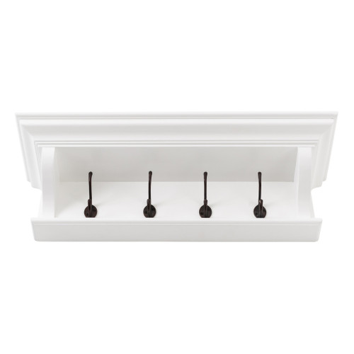 Classic White Wood Wide Four Hook Hanging Coat Rack (397774)