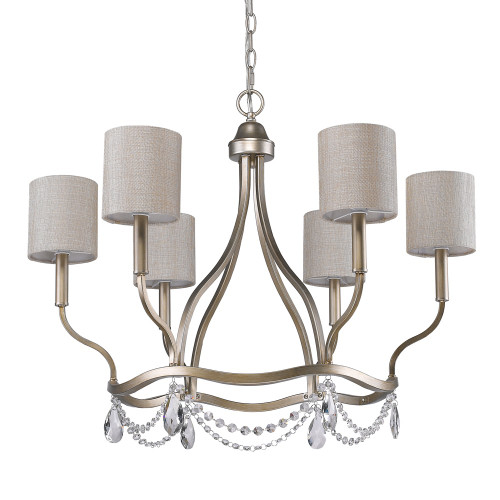 Margaret 6-Light Washed Gold Chandelier With Fabric Shades And Crystal Accents (398048)