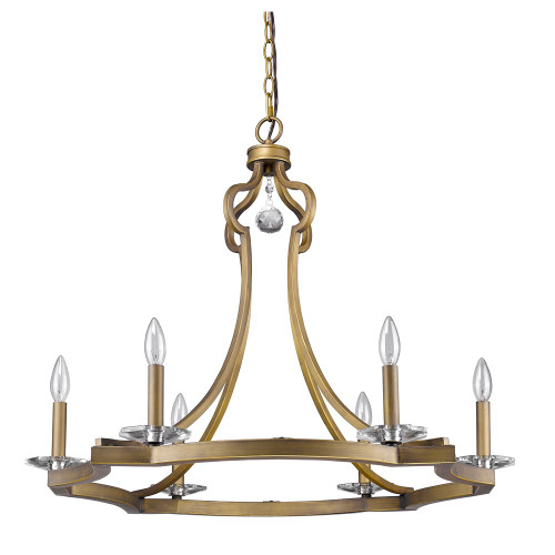 Peyton 6-Light Raw Brass Chandelier With Crystal Accents (398049)
