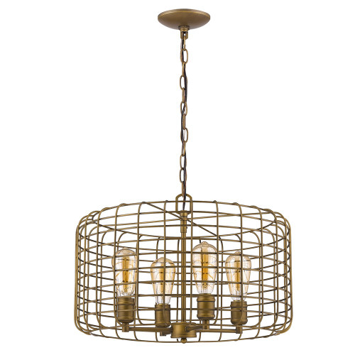 Lynden 4-Light Raw Brass Drum Pendant With Wire Cage Shade (398115)