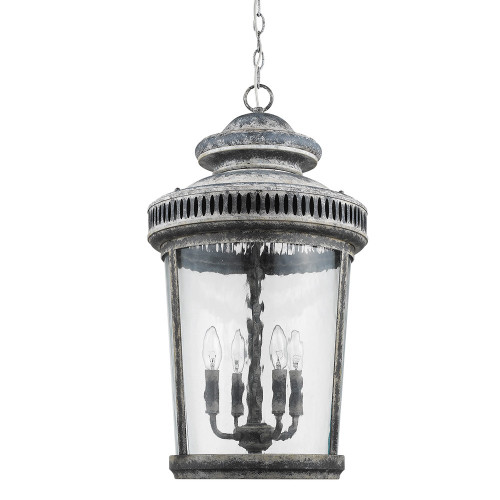 Kingston 4-Light Antique Lead Foyer Pendant With Curved Water Glass Panes (398128)