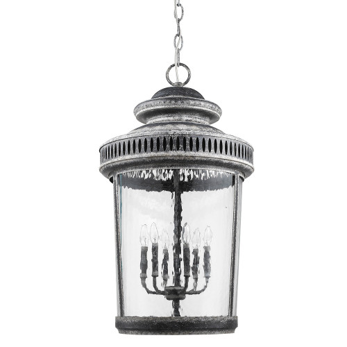 Kingston 6-Light Antique Lead Foyer Pendant With Curved Water Glass Panes (398129)