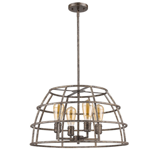 Rebarre 4-Light Antique Silver Drum Pendant With Open Cage Shade (398227)