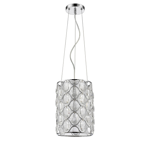 Isabella 1-Light Polished Nickel Drum Pendant With Crystal Accents (398233)