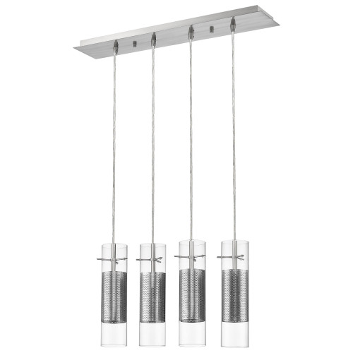 Scope 4-Light Brushed Nickel Pendant Double Glass And Mesh Shades (398301)
