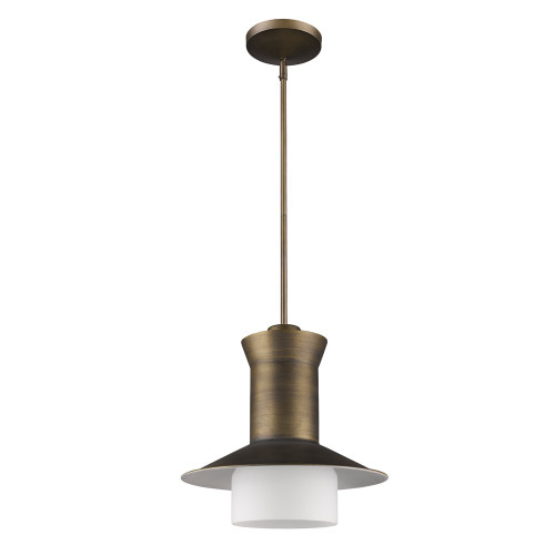 Greta 1-Light Raw Brass Pendant With Gloss White Interior And Etched Glass Shade (398321)