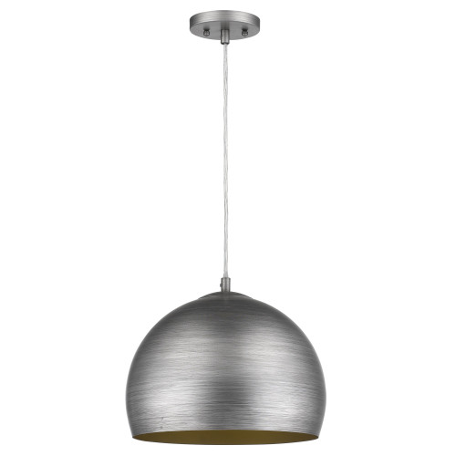 Latitude 1-Light Hand Painted Weathered Pewter Pendant With Gold Interior Shade (13.75") (399202)