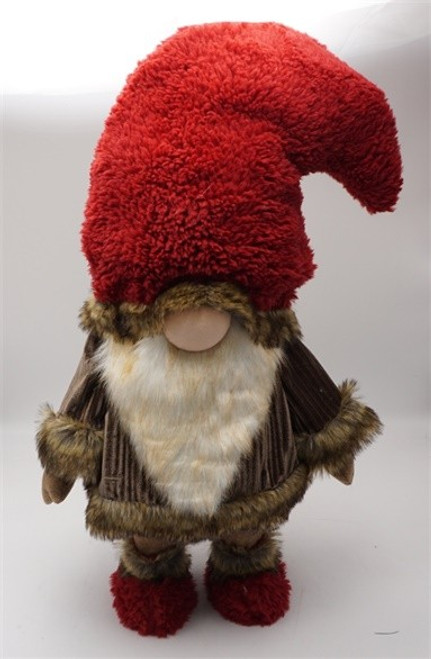 Big Furry Red Hat Brown And Beige Gnome (399293)