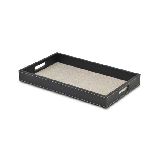 Black And Cream Faux Leather And Linen Serving Tray (399624)