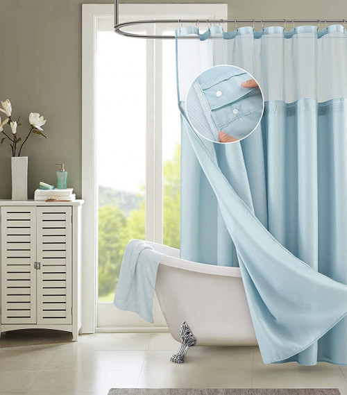 Light Blue Sheer And Grid Shower Curtain And Liner Set (399760)