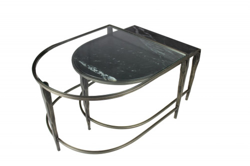Set Of 2 Black Marble Top And Glass Coffee Tables (400890)