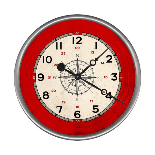 15" Rustic Red And Cream Compass Wall Clock (401549)