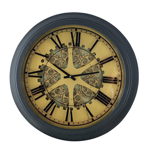 Black And Copper Exposed Gears Round Wall Clock (401295)