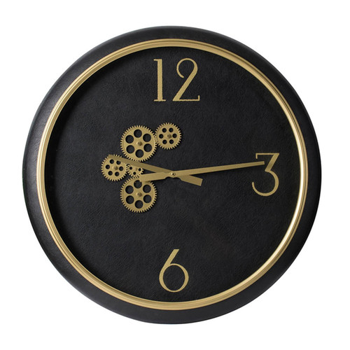 Black And Gold Gear Contemporary Round Wall Clock (401311)