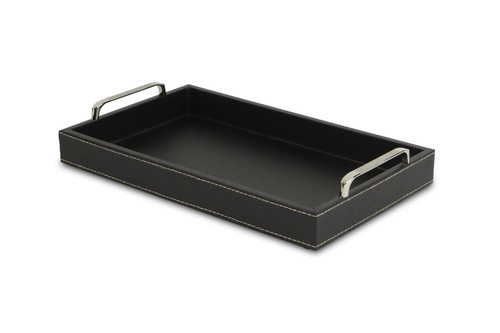Black Faux Leather Tray With Metal Handles (401772)