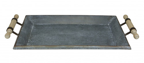 Rustic Galvanized Gray Metal Tray With Rolling Pin Handles (401775)