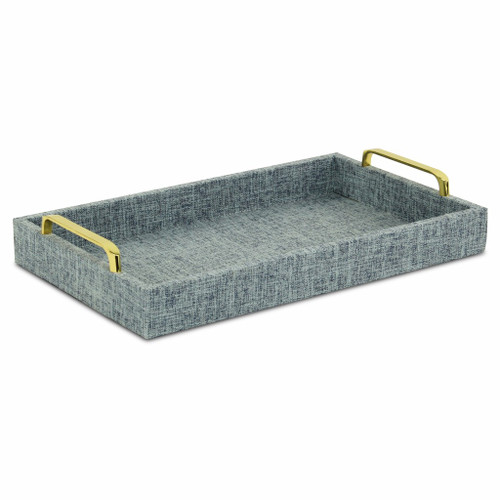 Light Blue Linen And Wooden Tray (401791)