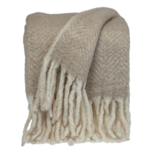 Super Soft Brown And White Chevron Handloomed Mohair Throw Blanket (402916)