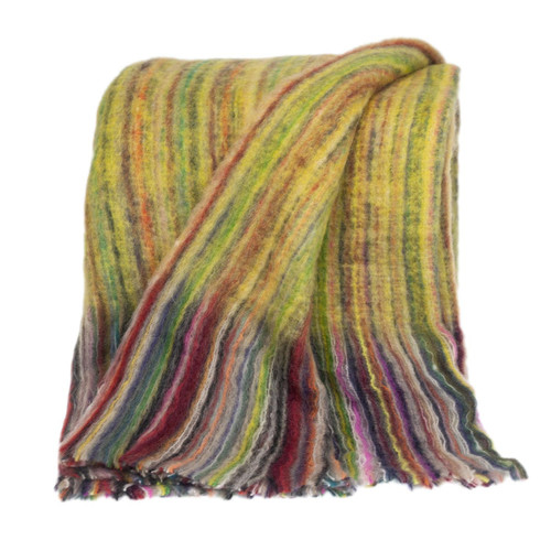 Ultra Soft Yellow Striped And Colorful Handloomed Throw Blanket (402927)