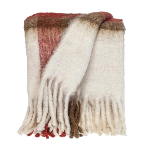 Warm Ivory Red And Brown Super Soft Handloomed Throw Blanket (402949)