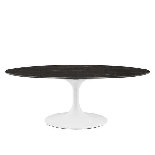 Lippa 48" Oval Artificial Marble Coffee Table - White Black EEI-5193-WHI-BLK