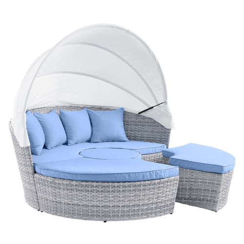 Scottsdale Canopy Outdoor Patio Daybed - Light Gray Light Blue EEI-4442-LGR-LBU