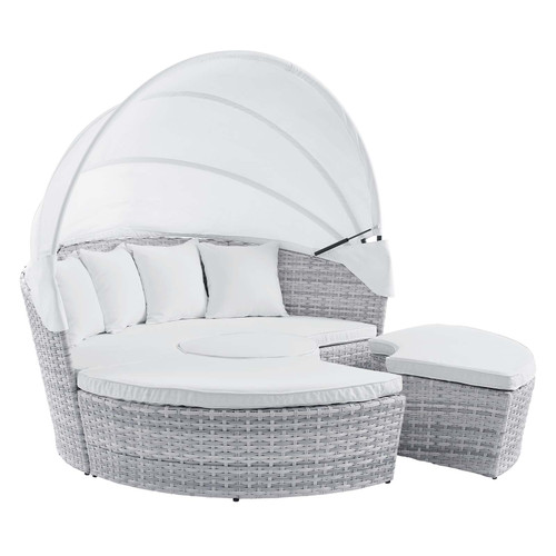 Scottsdale Canopy Sunbrella Outdoor Patio Daybed - Light Gray White EEI-4443-LGR-WHI